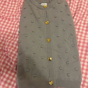 Shabby Chic Gray Dog Sweater with Gold Heart Buttons